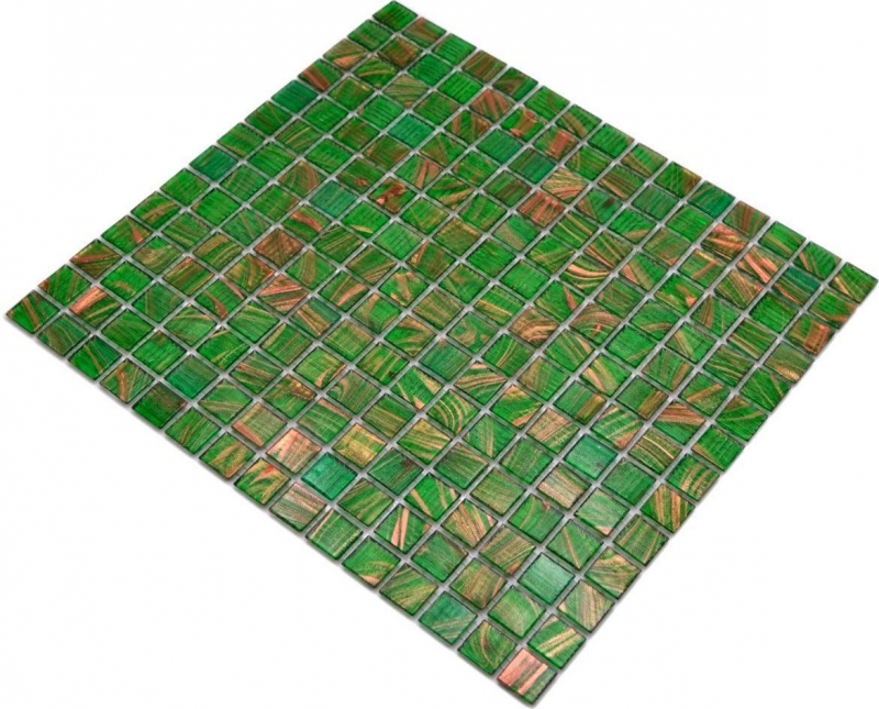 Azulejo de mosaico de vidrio verde perla claro verde claro oro cobre iridiscente MOS230-G24