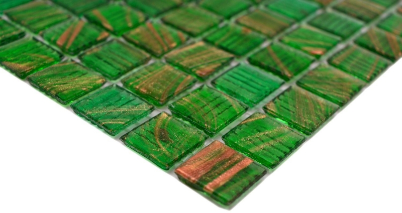 Azulejo de mosaico de vidrio verde perla claro verde claro oro cobre iridiscente MOS230-G24