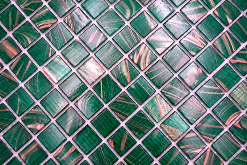 Mosaico de vidrio verde ópalo cobre iridiscente MOS230-G28