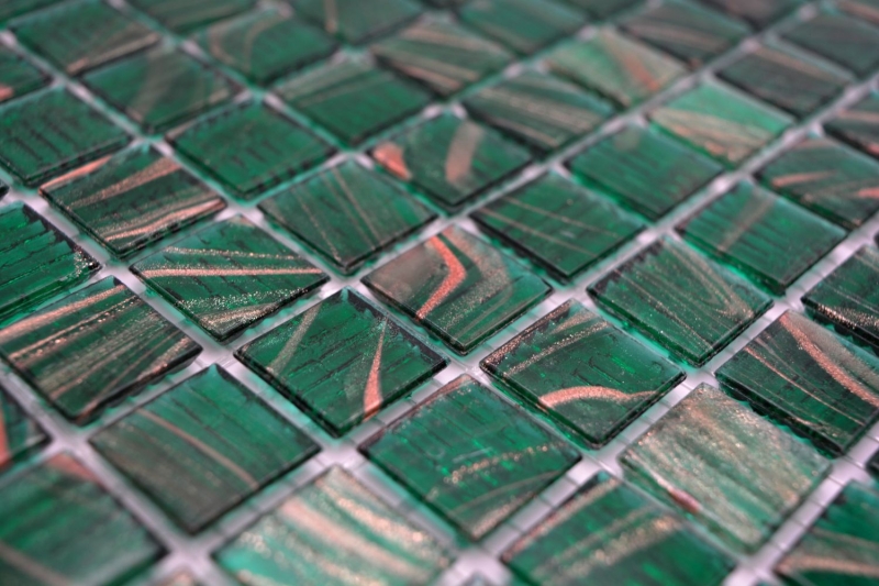 Mosaico de vidrio verde ópalo cobre iridiscente MOS230-G28