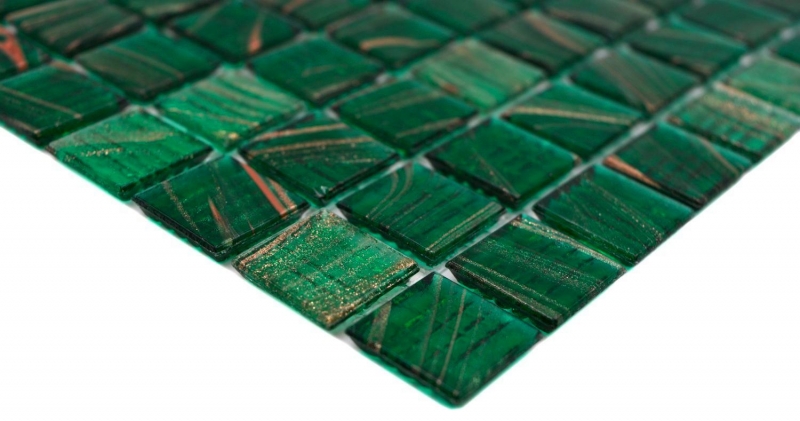 Mosaico de vidrio verde ópalo cobre iridiscente MOS230-G28