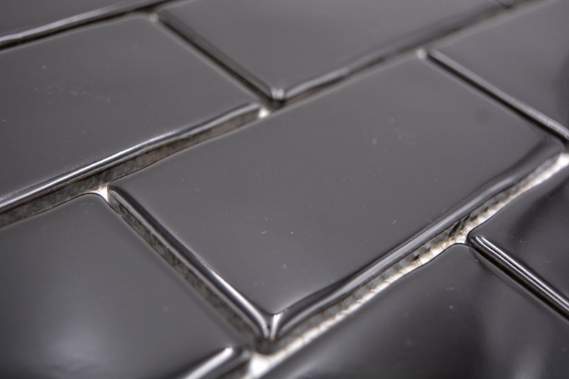Mosaico de cerámica negro brillante ladrillo mirada mosaico azulejo pared cocina azulejo backsplash baño ducha pared MOS26-112_f