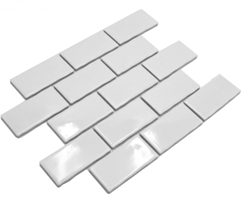 Mosaico de cerámica blanco brillante ladrillo mirada mosaico azulejo pared cocina azulejo backsplash baño ducha pared MOS26-238_f