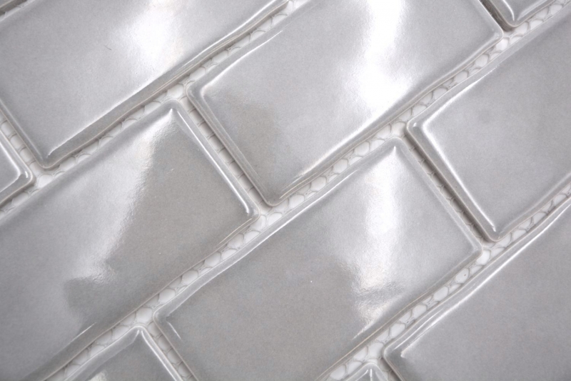 Mosaico de cerámica gris brillante ladrillo mirada mosaico azulejo cocina pared azulejo backsplash baño ducha pared MOS26-345_f