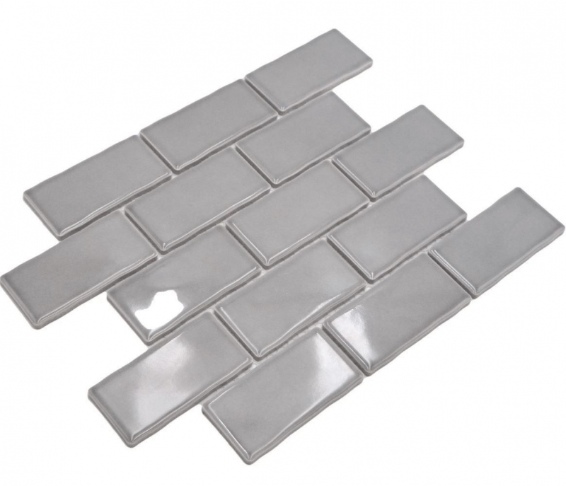 Mosaico de cerámica gris brillante ladrillo mirada mosaico azulejo cocina pared azulejo backsplash baño ducha pared MOS26-345_f