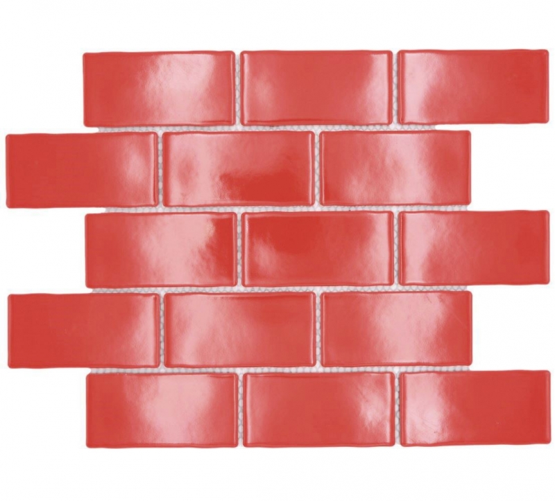 Cerámica mosaico rojo brillante ladrillo mirada mosaico azulejo pared cocina azulejo backsplash baño ducha pared MOS26-567_f