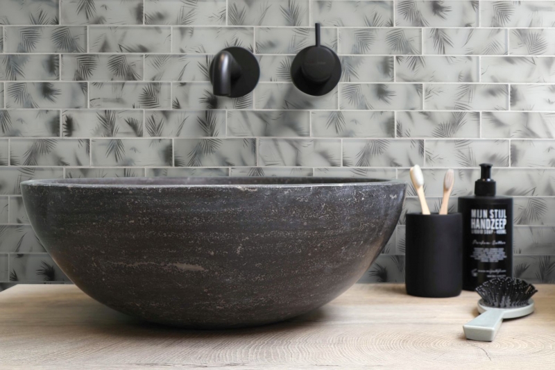 Mosaico mosaico de vidrio negro mate floral mirada mosaico azulejo de la pared de la cocina azulejo espejo baño ducha pared MOS88-FL25_f