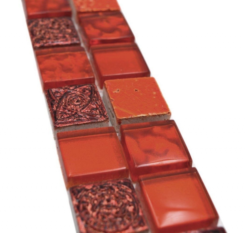 Borde Mezcla de mosaico rojo brillante aspecto retro mosaico azulejo cocina pared azulejo espejo baño MOS83BOR-CB30_f