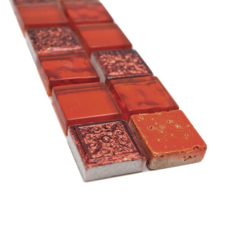 Borde Mezcla de mosaico rojo brillante aspecto retro mosaico azulejo cocina pared azulejo espejo baño MOS83BOR-CB30_f