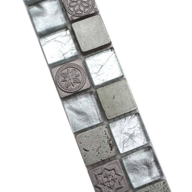 Frontera Frontera mosaico mezcla plata brillante aspecto retro mosaico azulejo cocina pared azulejo espejo baño MOS83BOR-CB33_f