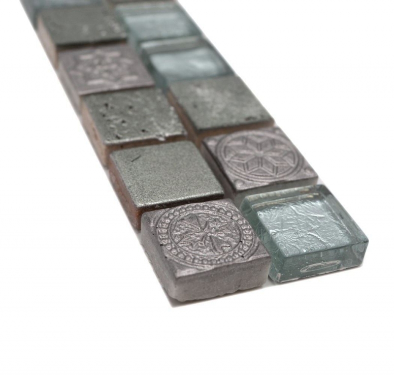 Frontera Frontera mosaico mezcla plata brillante aspecto retro mosaico azulejo cocina pared azulejo espejo baño MOS83BOR-CB33_f