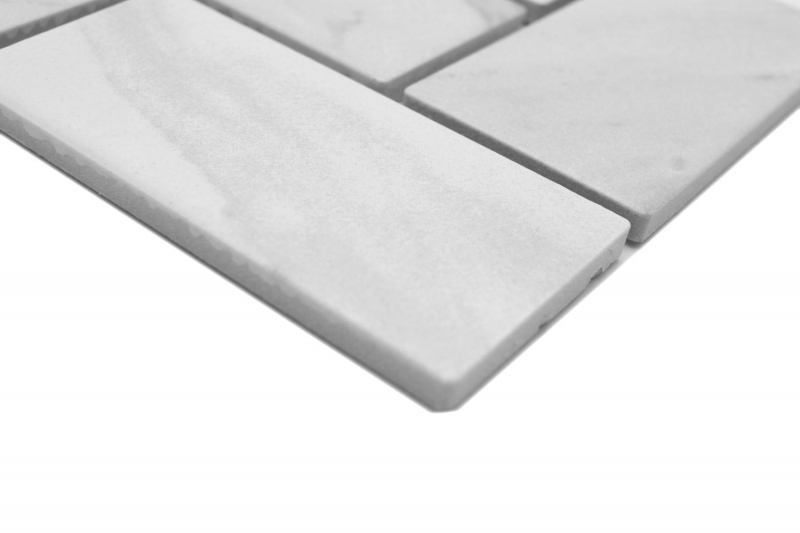 Muestrario de mano mosaico cerámico espiga Carrara look blanco gris mate MOS24-1102_m
