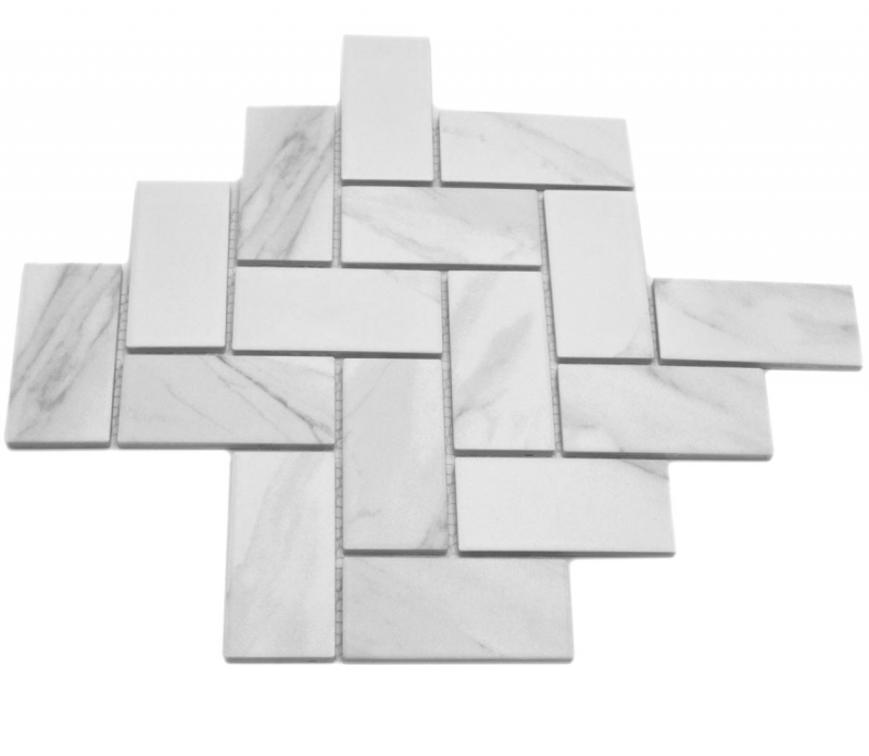 Muestrario de mano mosaico cerámico espiga Carrara look blanco gris mate MOS24-1102_m
