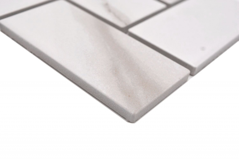 Muestrario de mano mosaico cerámico espiga Calacatta blanco gris-marrón mate MOS24-1112_m