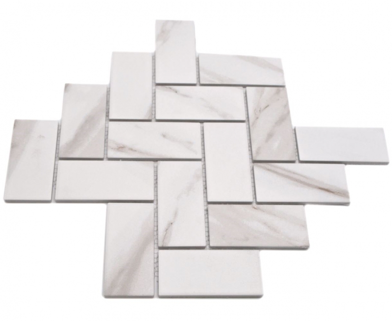 Muestrario de mano mosaico cerámico espiga Calacatta blanco gris-marrón mate MOS24-1112_m