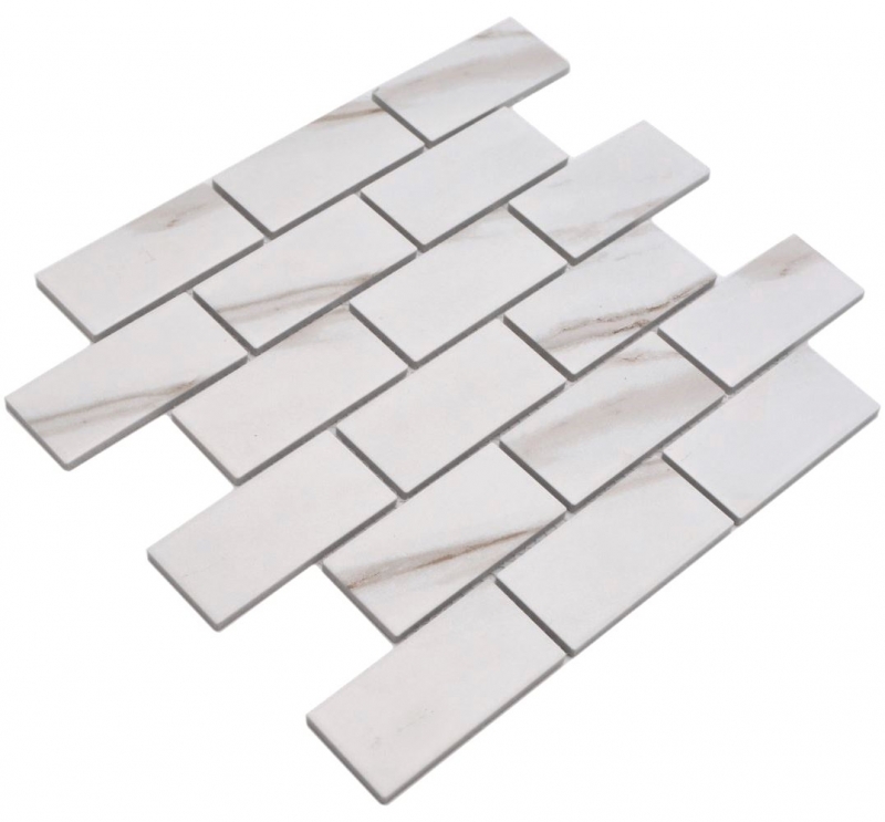 Azulejo de mosaico de cerámica muestra de mano Pared enlace compuesto Calacatta blanco gris-marrón mate MOS26M-1112_m