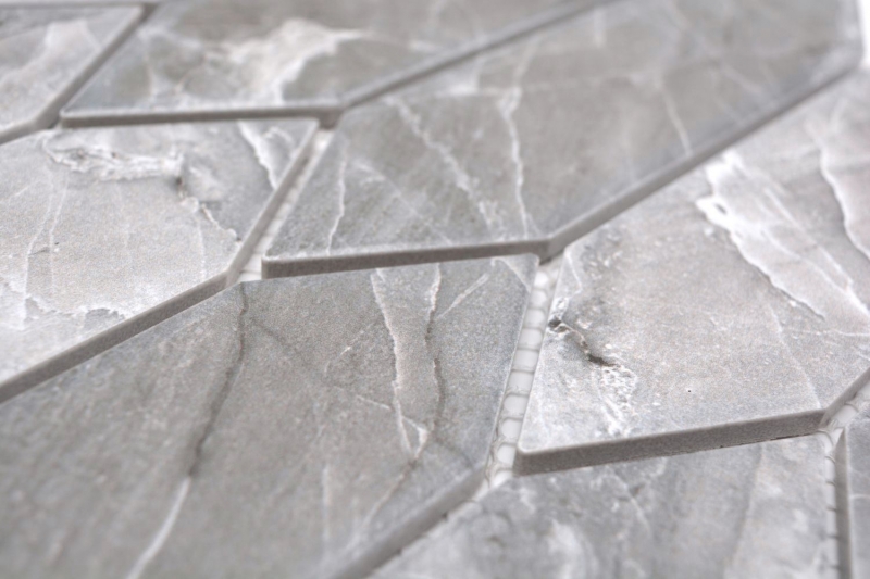 Muestra de mano mosaico cerámico hexágono efecto piedra alargado gris oscuro mate MOS13-L0208_m