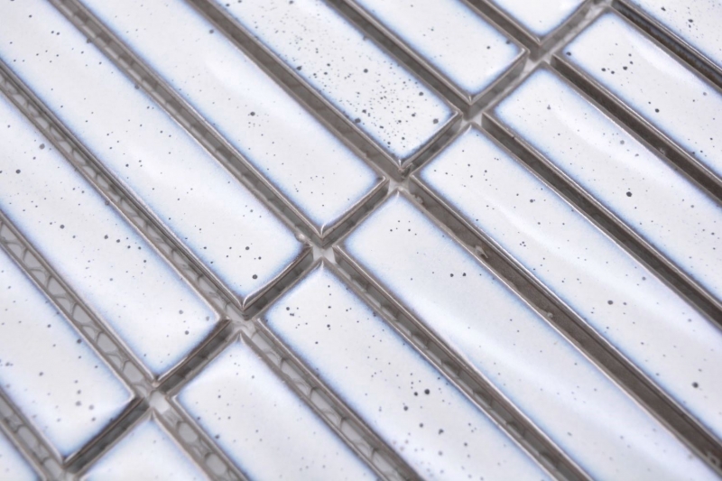 Muestra de mano cerámica mosaico varillas retro vintage 50s 60s correas blanco brillante moteado MOS24-CS66_m