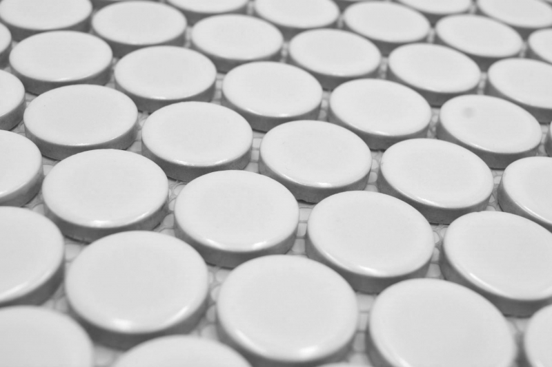 Muestra de mano mosaico cerámico azulejo Button Loop Penny Round uni blanco brillante MOS10-0102GR_m