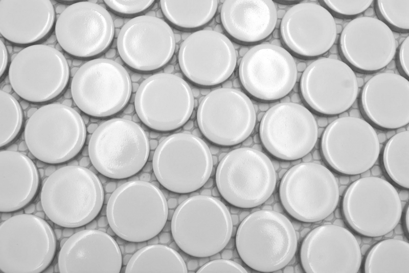 Muestra de mano mosaico cerámico azulejo Button Loop Penny Round uni blanco brillante MOS10-0102GR_m