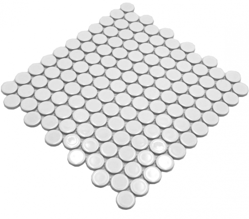 Muestra de mano mosaico cerámico azulejo Button Loop Penny Round uni blanco brillante MOS10-0102GR_m