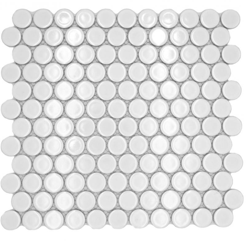 Muestra de mano mosaico cerámico azulejo Button Loop Penny Round uni blanco brillante MOS10-0102GR_m