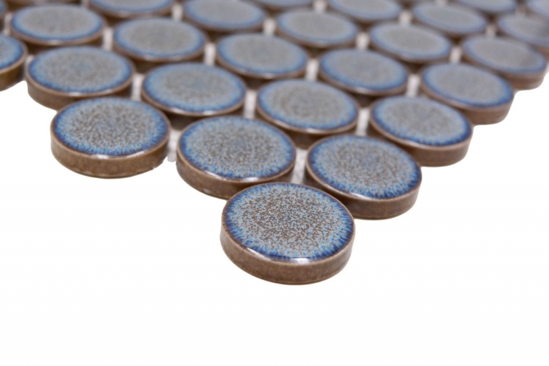 Muestra de mano cerámica mosaico azulejo Button Loop Penny Round uni gris azul antracita brillante MOS10-0204GR_m