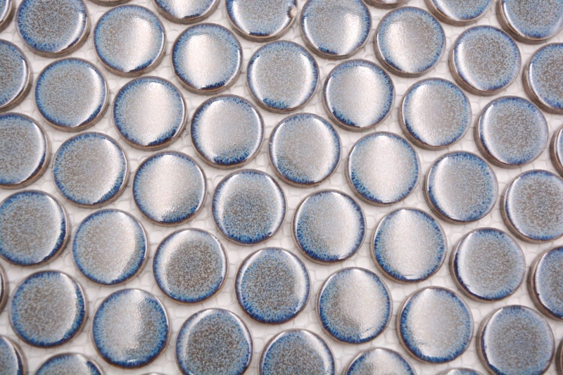 Muestra de mano cerámica mosaico azulejo Button Loop Penny Round uni gris azul antracita brillante MOS10-0204GR_m