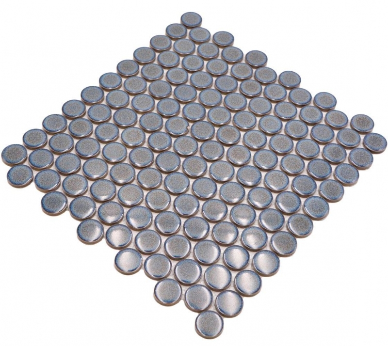 Muestra de mano cerámica mosaico azulejo Button Loop Penny Round uni gris azul antracita brillante MOS10-0204GR_m