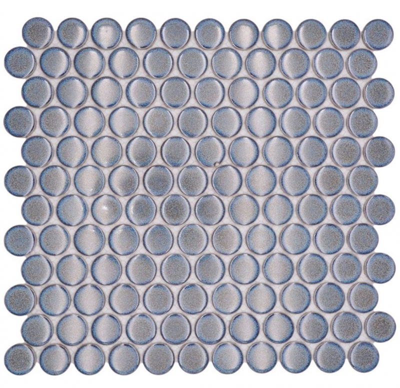 Muestra de mano cerámica mosaico azulejo Button Loop Penny Round uni gris azul antracita brillante MOS10-0204GR_m