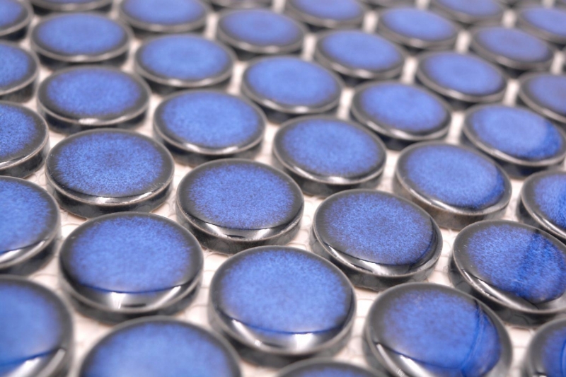 Muestra de mano cerámica mosaico azulejo Botón Loop Penny Round uni azul cobalto brillante MOS10-0405GR_m