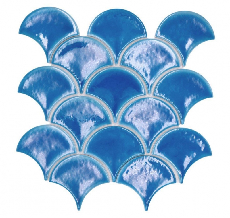 Mano patrón de cerámica mosaico azulejo ventilador escamas de pescado liso azul oscuro hielo craquelado estilo MOS13-FS3_m