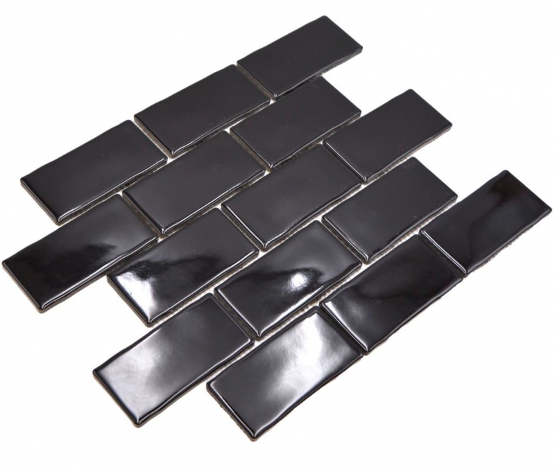 Muestra de mano mosaico cerámico Metro Sybway composite uni negro brillante MOS26-112_m