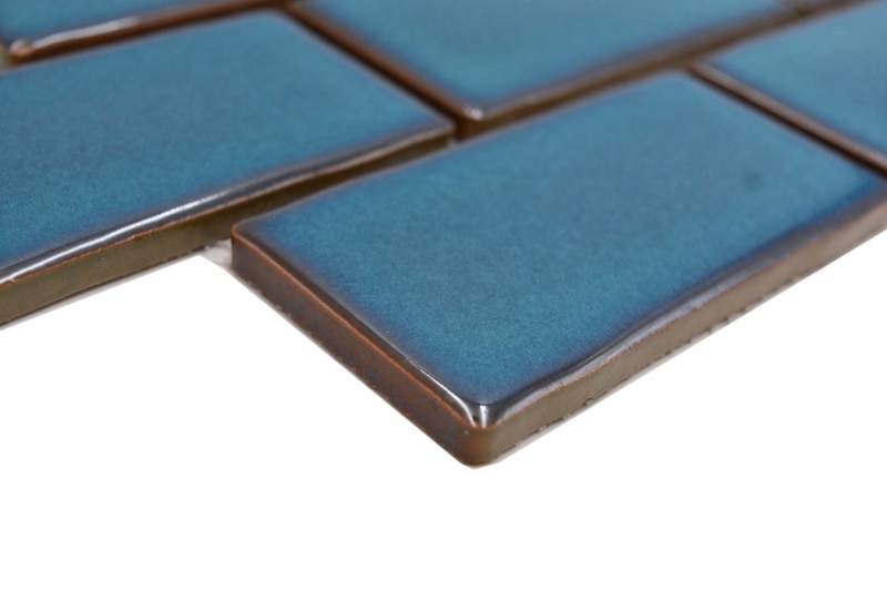 Muestra de mano mosaico cerámico Metro Sybway composite uni azul turquesa brillante MOS26-612_m
