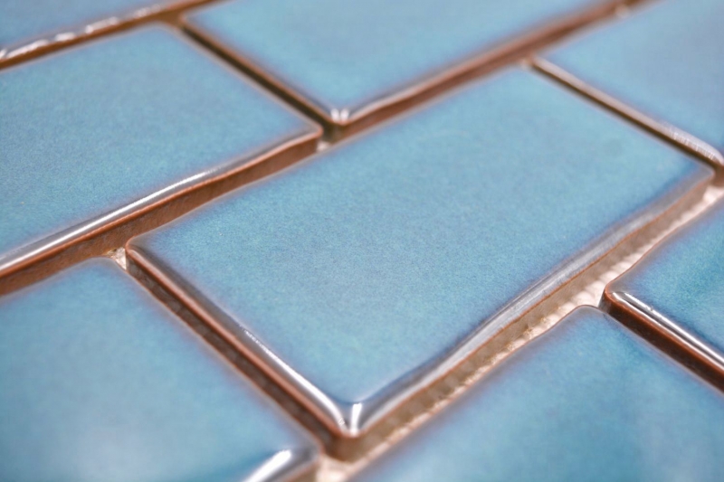 Muestra de mano mosaico cerámico Metro Sybway composite uni azul turquesa brillante MOS26-612_m