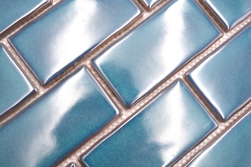 Muestra de mano mosaico cerámico Metro Sybway composite uni azul turquesa brillante MOS26-612_m