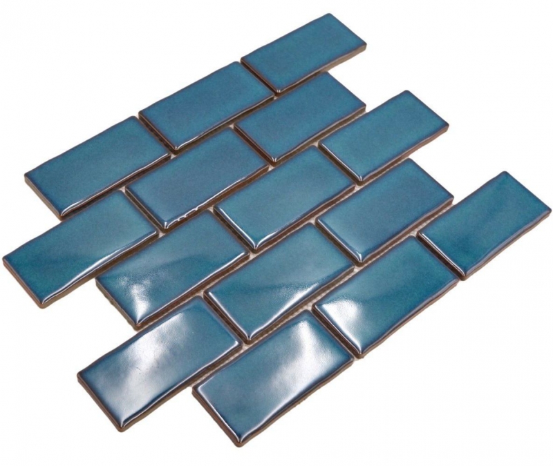 Muestra de mano mosaico cerámico Metro Sybway composite uni azul turquesa brillante MOS26-612_m