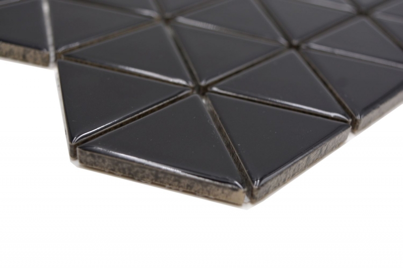 Muestra de mano cerámica mosaico azulejo triángulo diamante uni negro brillante MOS13-t59_m