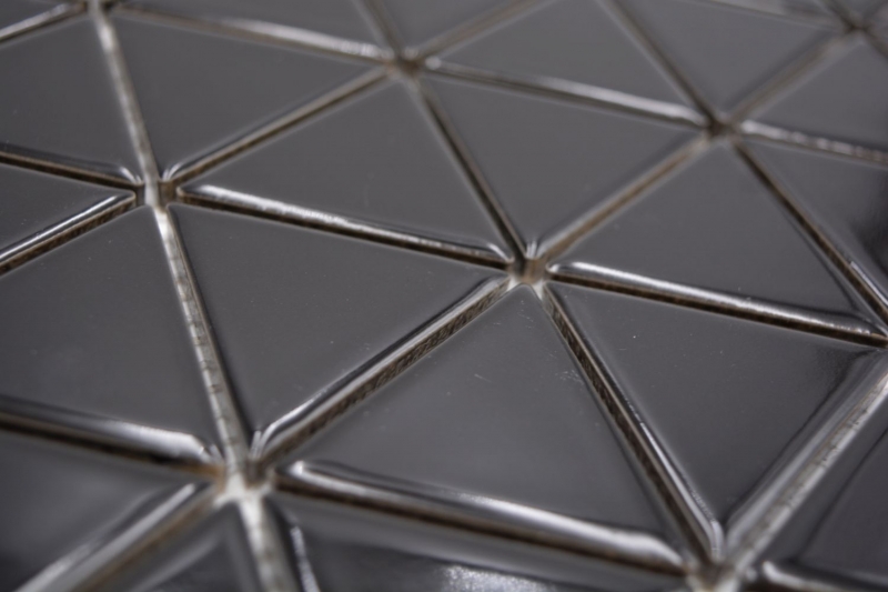 Muestra de mano cerámica mosaico azulejo triángulo diamante uni negro brillante MOS13-t59_m