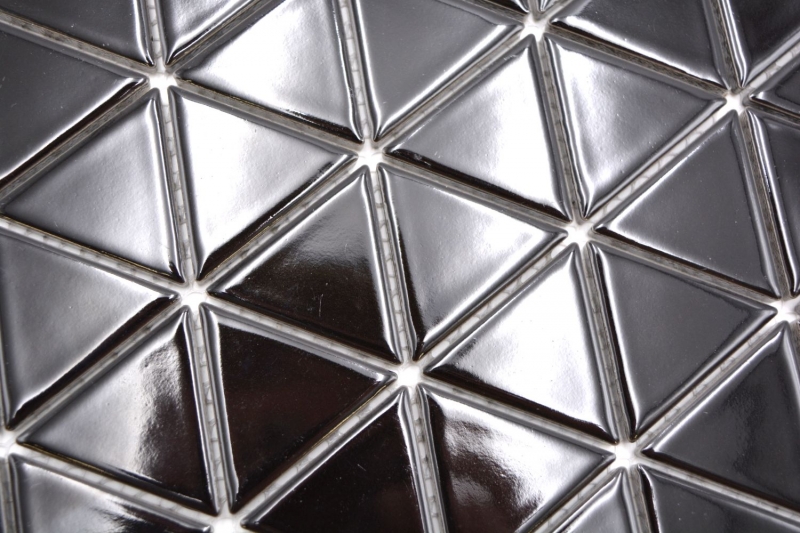 Muestra de mano cerámica mosaico azulejo triángulo diamante uni negro brillante MOS13-t59_m