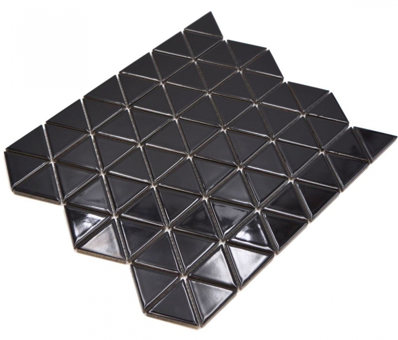 Muestra de mano cerámica mosaico azulejo triángulo diamante uni negro brillante MOS13-t59_m