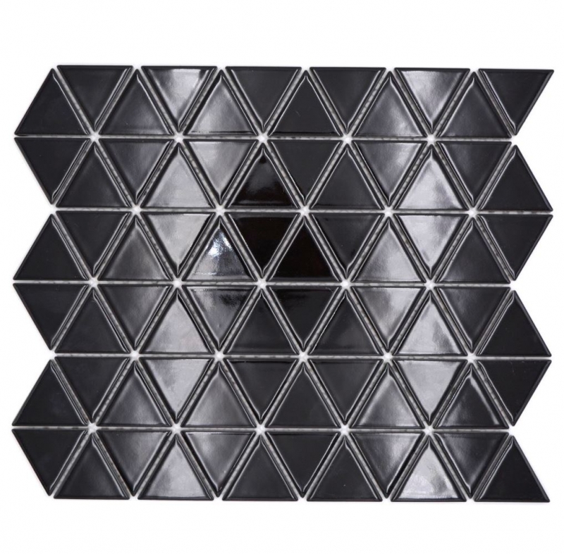 Muestra de mano cerámica mosaico azulejo triángulo diamante uni negro brillante MOS13-t59_m