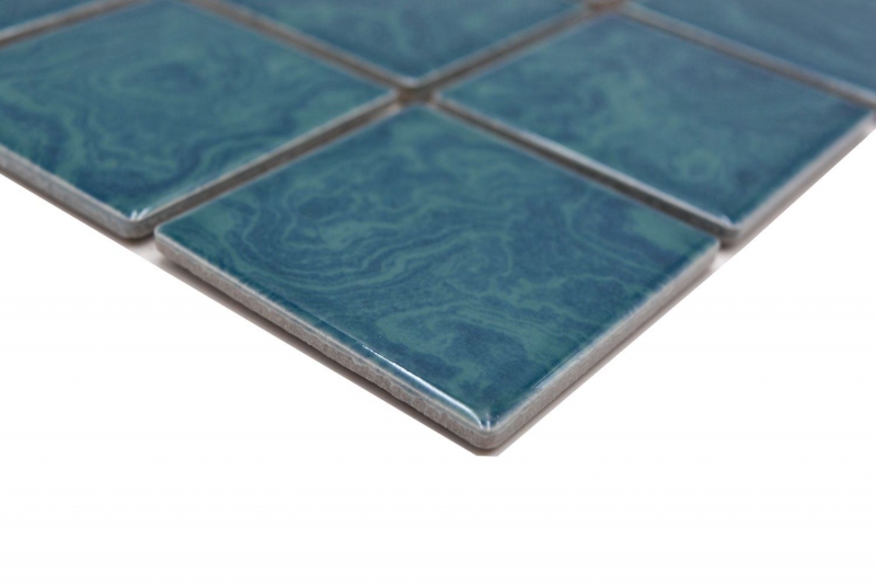 Mosaico de cerámica pintado a mano azul esmeralda rayas verdes MOS14-0403_m