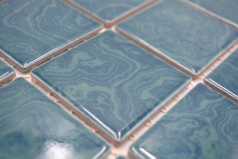Mosaico de cerámica pintado a mano azul esmeralda rayas verdes MOS14-0403_m