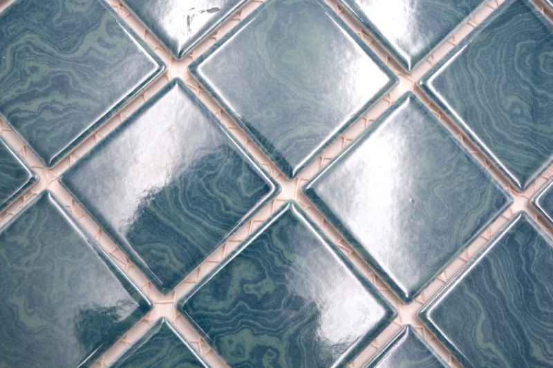 Mosaico de cerámica pintado a mano azul esmeralda rayas verdes MOS14-0403_m