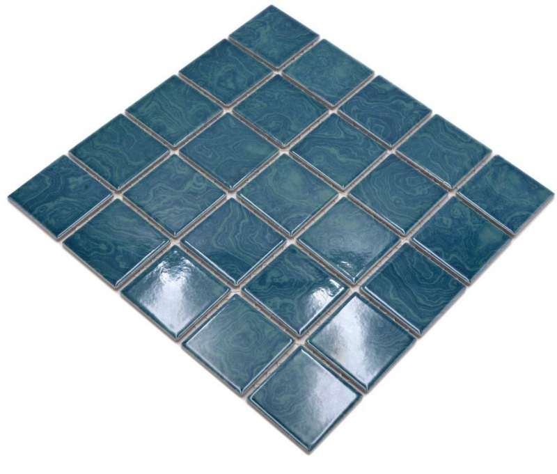 Mosaico de cerámica pintado a mano azul esmeralda rayas verdes MOS14-0403_m