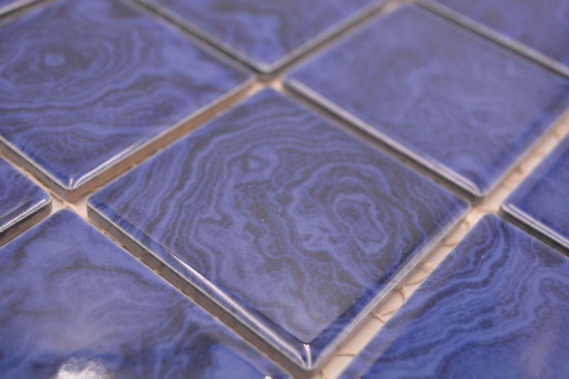 Pintado a mano azulejo de mosaico de cerámica azul cobalto rayas azul claro MOS14-0406_m