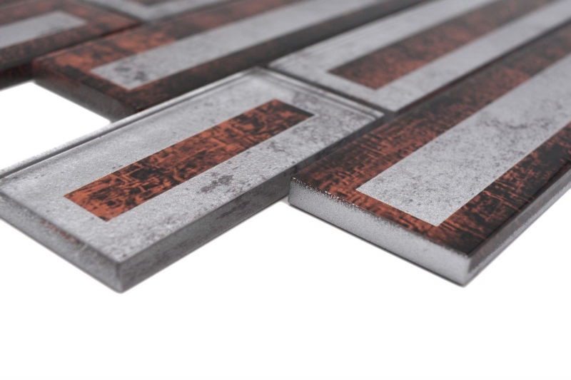 Muestra de la mano de mosaico de vidrio mosaico de azulejos 2D-look marrón plata gris sombreado MOS88-W1_m