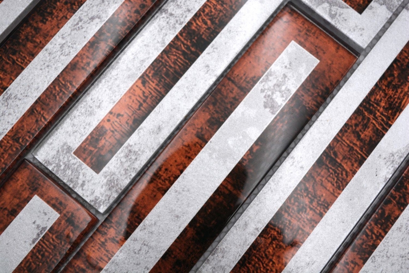 Muestra de la mano de mosaico de vidrio mosaico de azulejos 2D-look marrón plata gris sombreado MOS88-W1_m