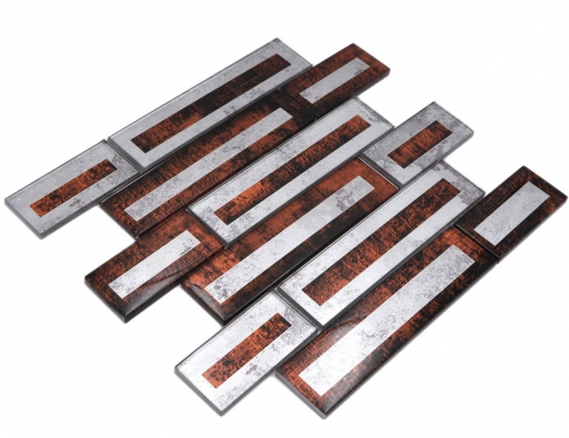 Muestra de la mano de mosaico de vidrio mosaico de azulejos 2D-look marrón plata gris sombreado MOS88-W1_m
